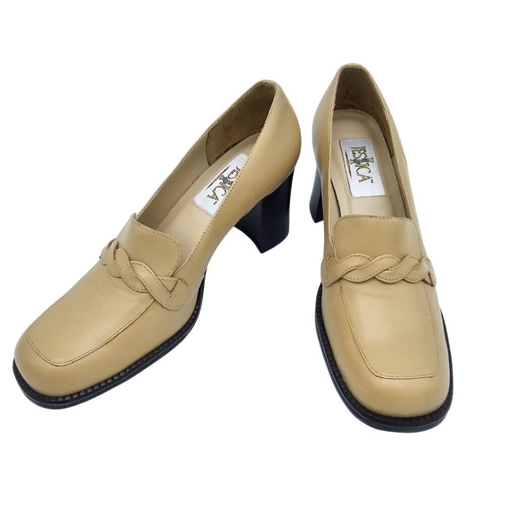 Jessica Loafer Pumps, Square Toe, Tan, Size 7
